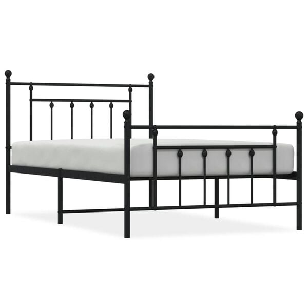 vidaXL Bed Frame Black Powder-Coated Steel Twin Bed Frame Rectangular