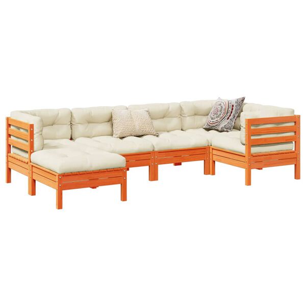 vidaXL Garden Sofa Set Wax brown, Cream Solid pine wood Large Modular