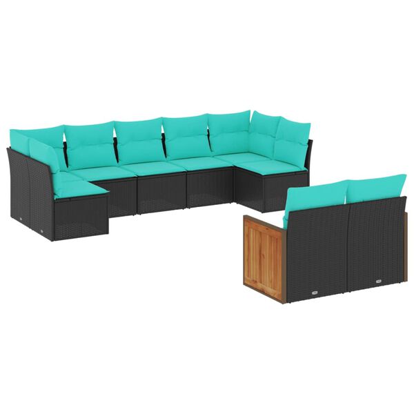 vidaXL Patio Sofa Set Black, Blue PE rattan, Powder-coated steel, Polyester