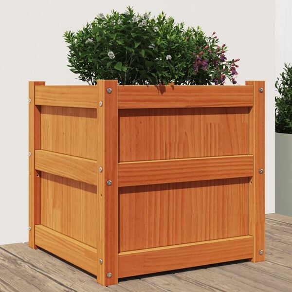 vidaXL Garden Planter Wax Brown Solid Pine Wood 19.7x19.7x19.7 in