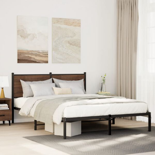 vidaXL Bed Frame Smoked Oak Steel, Engineered Wood King Size Stylish