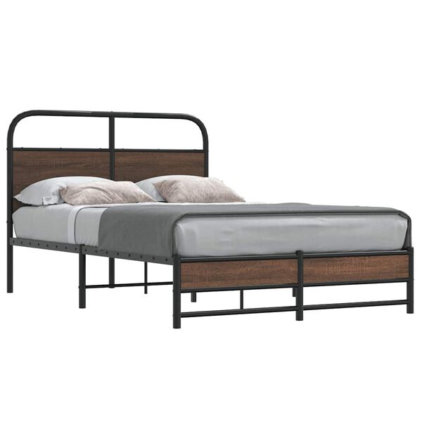 vidaXL Bed Frame Brown oak Steel Double Bed Rectangular Traditional