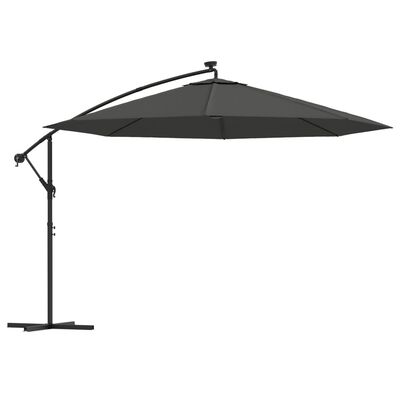 vidaXL Cantilever Umbrella with LED Lights and Metal Pole 137.8" Anthracite