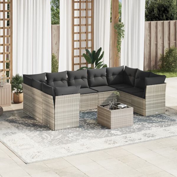 vidaXL Garden Sofa Set Light Grey Poly Rattan Large Adjustable Feet