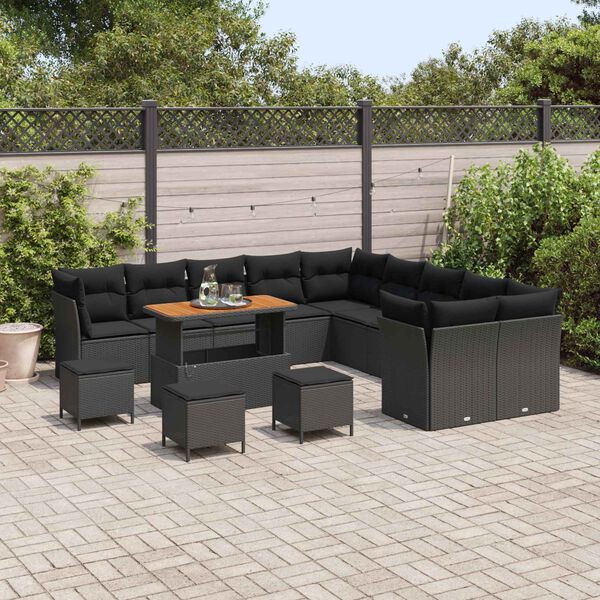 vidaXL Garden Sofa Set 14 pcs Black Poly Rattan