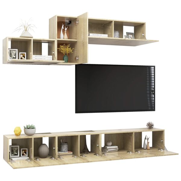 vidaXL TV Cabinet Set 6 Piece Set Sonoma Oak Engineered Wood Medium
