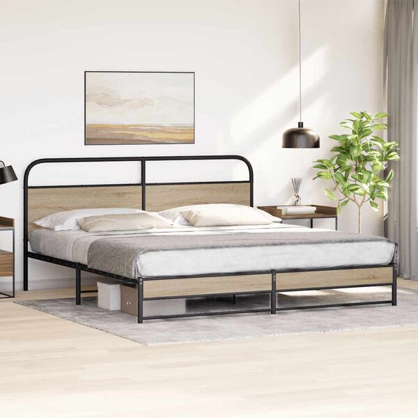 vidaXL Bed Frame Smoked Oak Steel, Engineered Wood Super King Durable