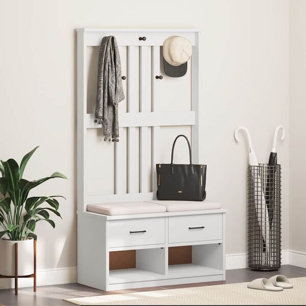 vidaXL Hall Tree White Solid pine wood, engineered wood Hall Tree