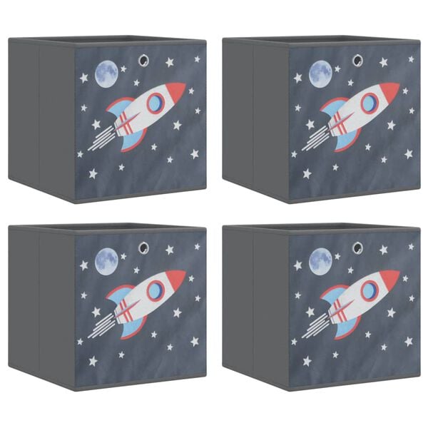 vidaXL Foldable Storage Box Set of 4 Grey with rocket pattern