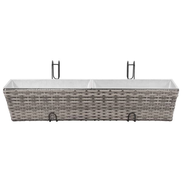 vidaXL Balcony Raised Bed Set of 2 Grey PE Rattan, Metal, Zinc
