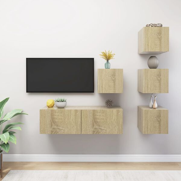 vidaXL TV Cabinet Set Set of 5 Sonoma oak Engineered wood Storage