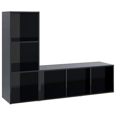 vidaXL TV Stands 2 Pcs High Gloss Black 42.1"x13.8"x14.6" Engineered Wood