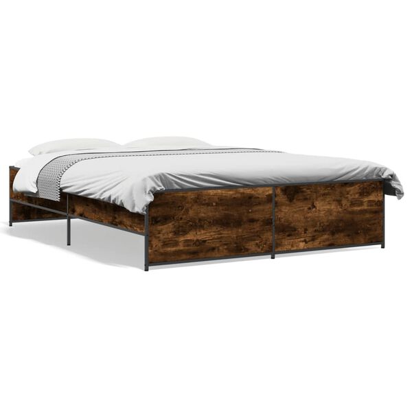 vidaXL Bed Frame Smoked Oak Engineered Wood, Steel King Durable