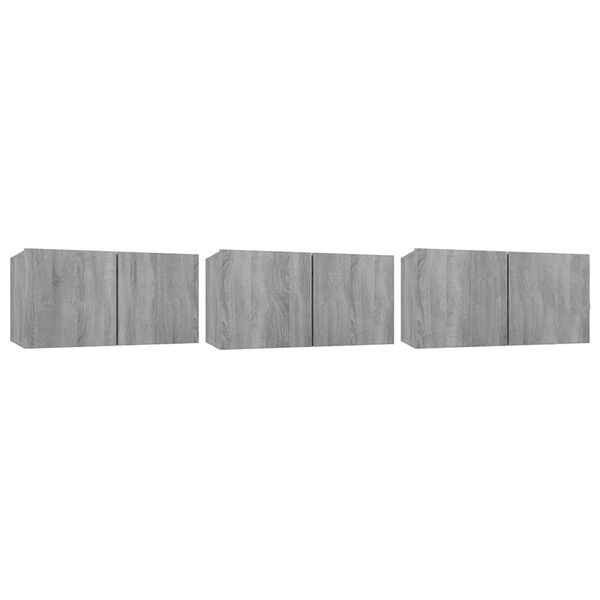 vidaXL TV Cabinet Set Wall-mounted 3 pcs Grey Engineered Wood