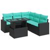 vidaXL 6 Piece Patio Sofa Set with Cushions Black Poly Rattan Acacia