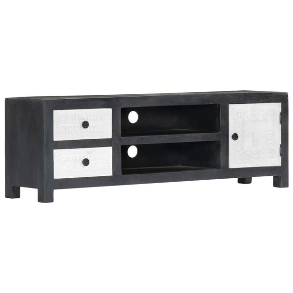 vidaXL TV Cabinet Gray and White Solid Mango Wood, MDF Medium TV Cabinet