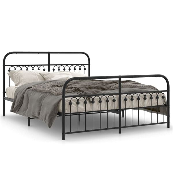 vidaXL Bed Frame Black Steel King Size Durable Bed Frame Rectangular