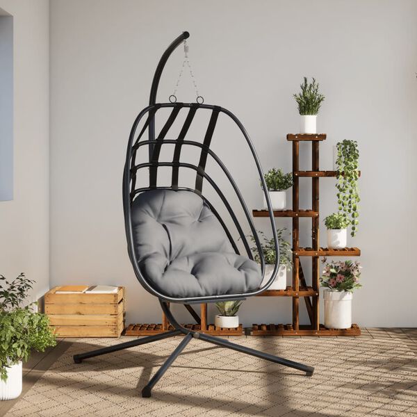 vidaXL Hanging Egg Chair Anthracite and Black Steel, Polypropylene Large
