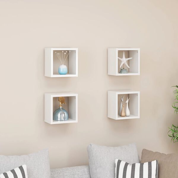 vidaXL Cube Shelf Set of 4 High gloss white Engineered wood Small