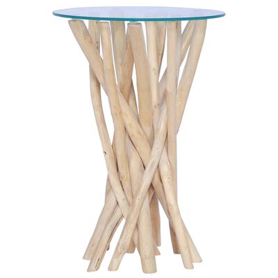 vidaXL Coffee Table with Glass Top 13.8"x13.8"x19.7" Solid Teak Wood
