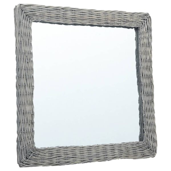 vidaXL Mirror Natural Wicker, Glass 19.7 x 19.7 in Decorative Inlays