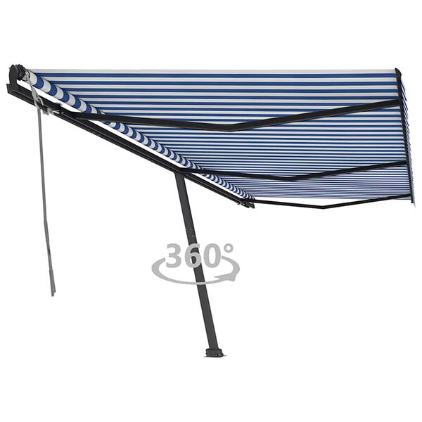 vidaXL Retractable Awning Blue and white Powder-coated aluminum