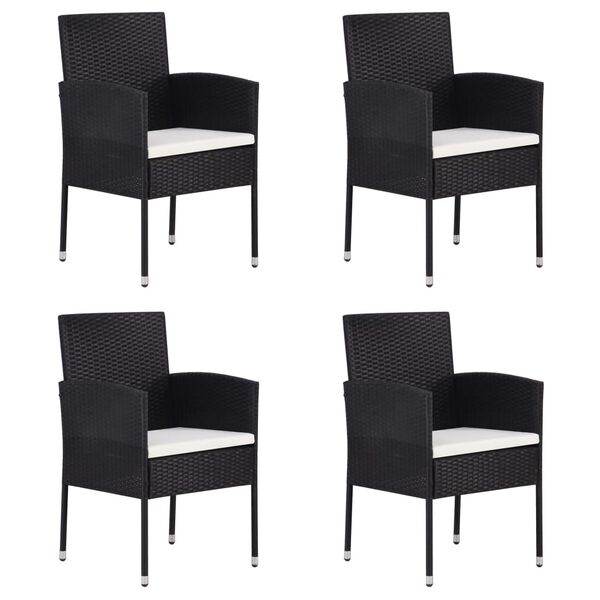 vidaXL Garden Chair Set of 4 Black PE Rattan, Steel 18.5 in