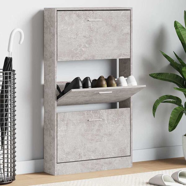 vidaXL Shoe Cabinet Concrete Grey Engineered Wood 23.2 x 6.7 x 42.5 in