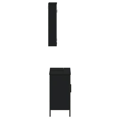 Side view of tall slim black cabinet with adjustable feet