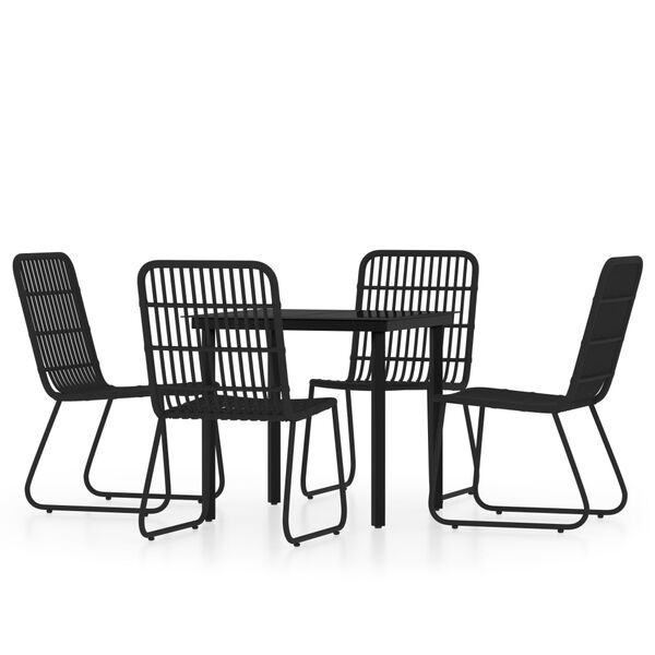 vidaXL Dining Set Black Powder-coated steel, PE rattan, Glass 5 Piece Set