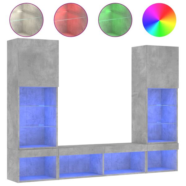 vidaXL 5 Piece TV Wall Units with LED Concrete Gray Engineered Wood