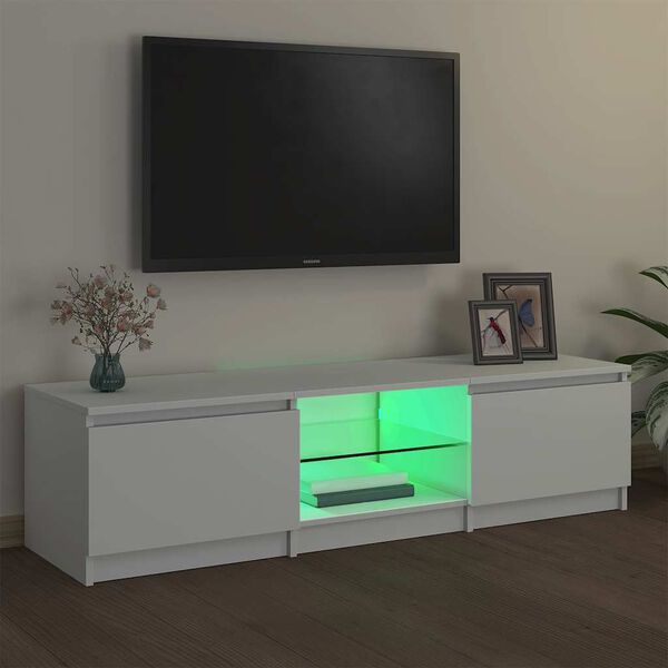 vidaXL TV Cabinet with LED Lights White 55.1x15.7x14.2"