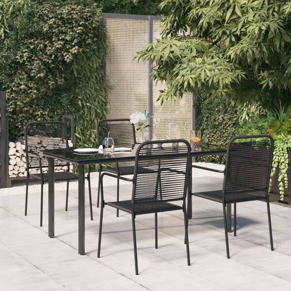 vidaXL Garden Dining Set Black Cotton Rope, Powder-Coated Steel, Glass