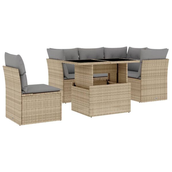 vidaXL Garden Sofa Set Beige PE rattan 6 Piece Set Modular