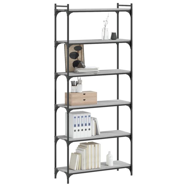 vidaXL Bookcase Grey Sonoma Engineered wood, metal 6-Tier Bookcase