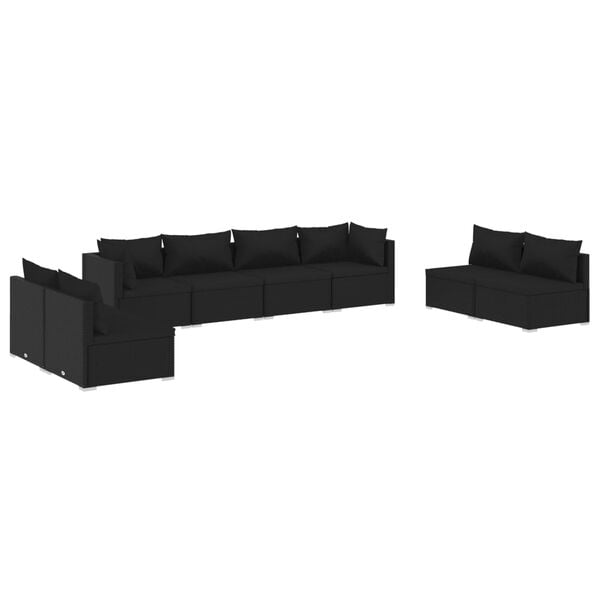 vidaXL Garden Lounge Set Black PE Rattan, Powder-Coated Steel, Plastic
