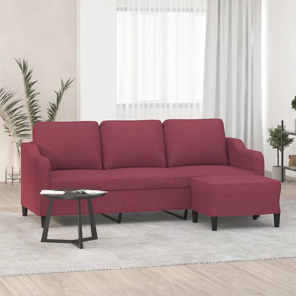 vidaXL 3-seater Sofa With Footstool Wine Red Polyester Standard