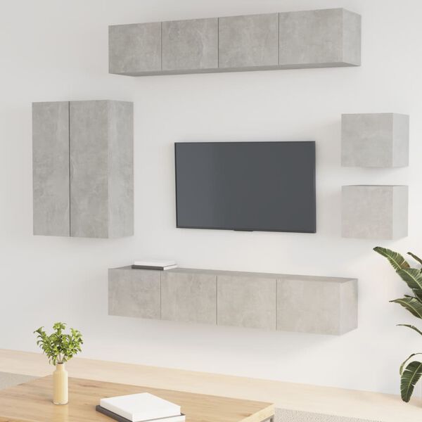 vidaXL TV Cabinet Set Set of 8 Concrete Grey Engineered Wood