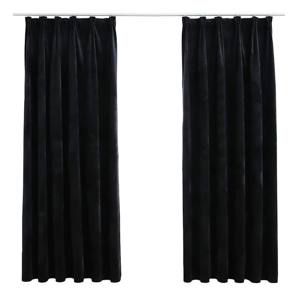 vidaXL Blackout Curtains 2 pcs with Hooks Velvet Black 55.1x68.9"