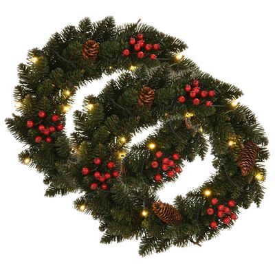 vidaXL Christmas Wreaths 2 pcs with Decoration Green 17.7"