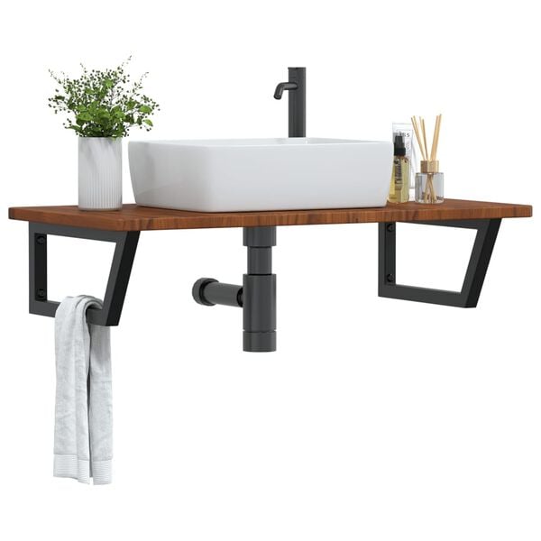 vidaXL Basin Shelf Wall Mounted Steel and Solid Wood Oak