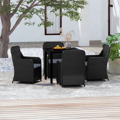 vidaXL 5 Piece Patio Dining Set with Cushions Black