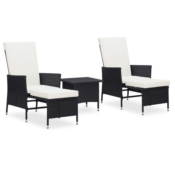 vidaXL Garden Lounge Set Black PE rattan Foldable Garden Lounge Set
