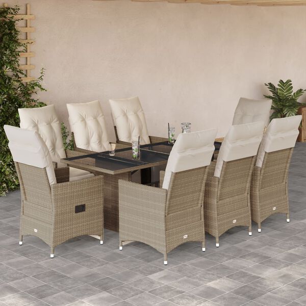 vidaXL 9 Piece Patio Bistro Set with Cushions Beige Poly Rattan