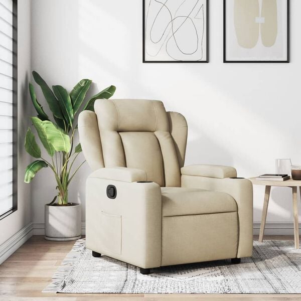 vidaXL Recliner Chair Cream 100% Polyester, Metal, Plywood Standard
