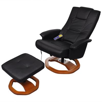 vidaXL Massage Chair with Footstool Black Faux Leather