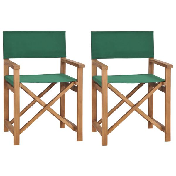 vidaXL Director's Chair Set of 2 Green Teak Wood, Fabric Foldable