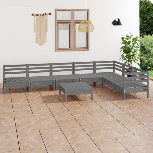 vidaXL Garden Lounge Set Grey Solid Pine Wood Modular Garden Lounge Set