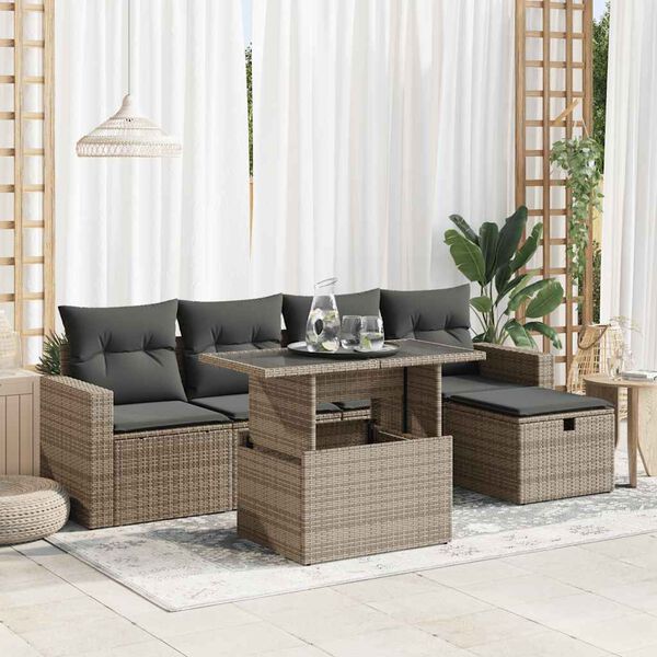 vidaXL Garden Sofa Set Grey PE Rattan, Powder-Coated Steel, Tempered Glass