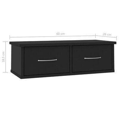 vidaXL Wall-mounted Drawer Shelf Black 23.6"x10.2"x7.3" Engineered Wood